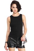Romwe Asymmetrical Dual-tone Black Blouse