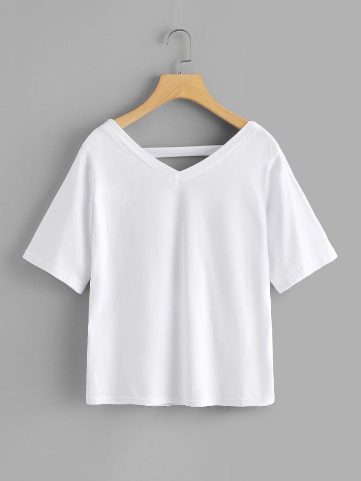 Romwe V Neckline Open Back Tee