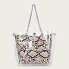Romwe Clear Tote Bag With Snakeskin Inner Pouch