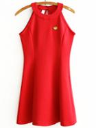 Romwe Red Embroidered Halter Sleeveless Dress