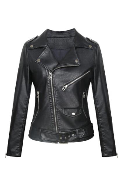 Romwe Zippered Black Belted Pu Jacket