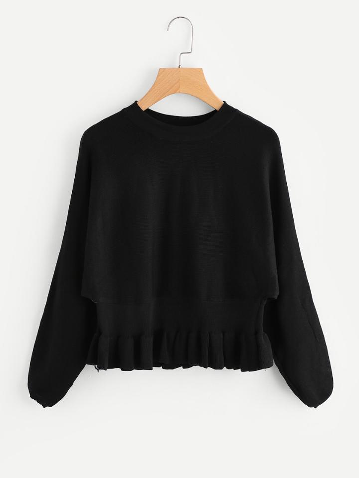 Romwe Ruffle Hem Knit Sweater