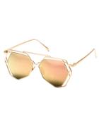 Romwe Gold Geometric Hollow Frame Mirrored Sunglasses