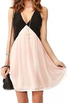 Romwe Romwe Cut-out V-neck Sleeveless Contrasting Pink Dress
