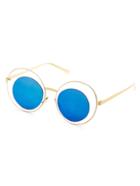 Romwe Gold Frame Blue Mirrored Lens Hollow Out Sunglasses