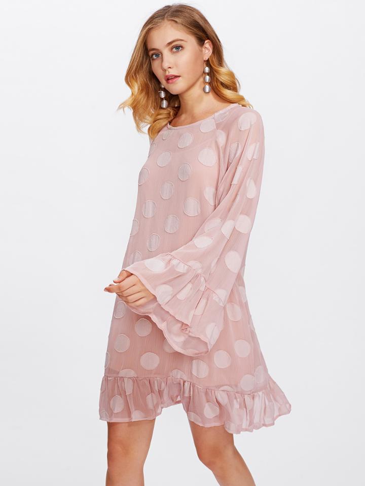 Romwe Frill Trim Spot Dress With Cami Top