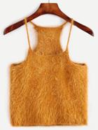 Romwe Khaki Fuzzy Spaghetti Strap Crop Sweater Vest