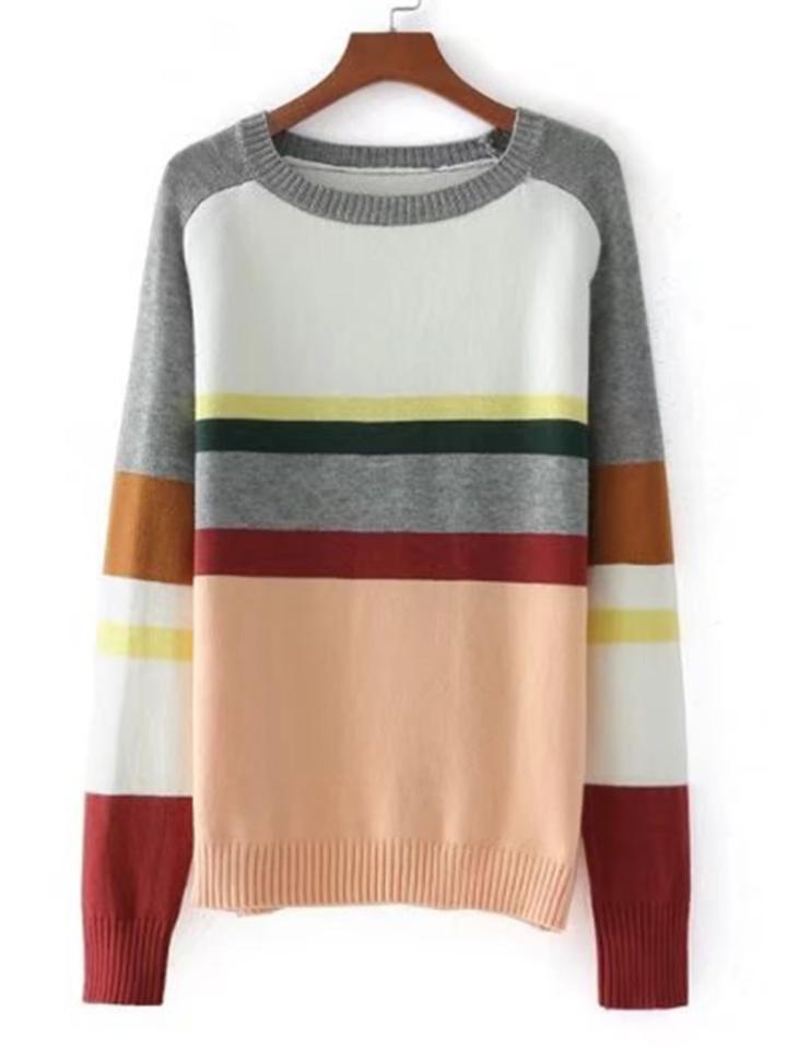 Romwe Block Striped Raglan Sleeve Knitwear