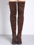 Romwe Brown Lace Up Over The Knee High Heeled Boots