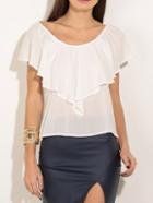 Romwe Crisscross Back Ruffle Shirt