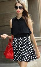 Romwe Lapel With Buttons Polka Dot Flare Dress