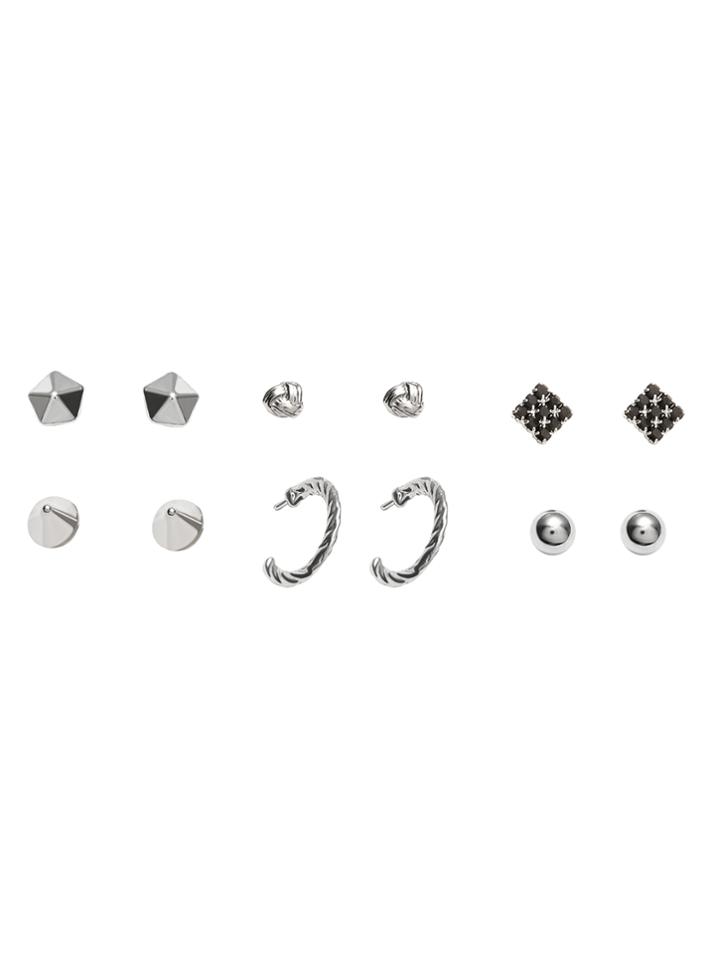 Romwe Silver Plated Geometric Stud Earrings Set