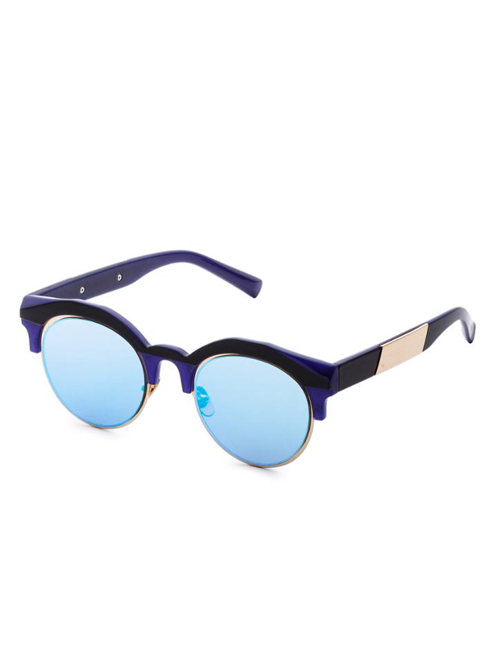 Romwe Navy Frame Round Lens Sunglasses