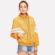 Romwe Contrast Striped Stand Collar Jacket