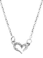Romwe Silver Plated Hollow Heart Rhinestone Pendant Necklace