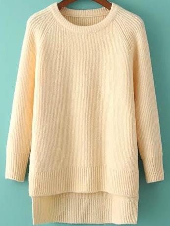 Romwe Dip Hem Split Apricot Sweater