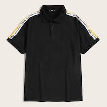 Romwe Guys Lettering Tape Side Polo Shirt