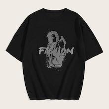 Romwe Guys Letter & Abstract Print Tee