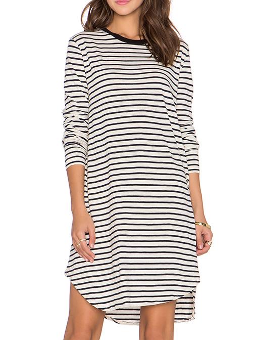 Romwe White Long Sleeve Striped Dress