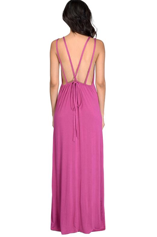 Romwe Strap Backless Maxi Red Dress
