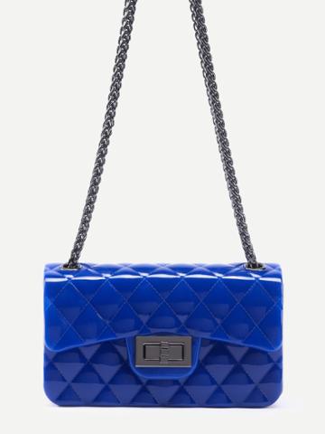 Romwe Royal Blue Plastic Quilted Flap Bag With Chain