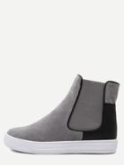 Romwe Nubuck Leather Black And Grey Rubber Sole Chelsea Boots