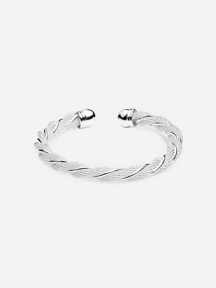 Romwe Silver Twisted Open Cuff Bracelet