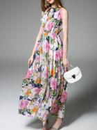 Romwe Multicolor Halter Floral Maxi Dress