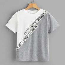 Romwe Color-block Sequin Panel Tee