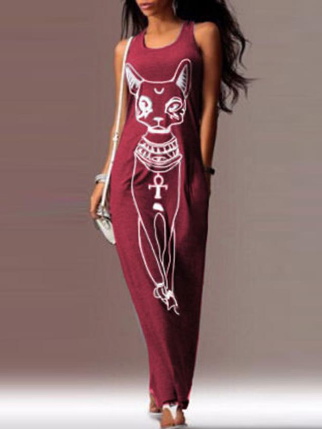 Romwe Cartoon Print Casual Maroon Dress
