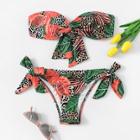 Romwe Random Leopard & Tropical Twist Bandeau Bikini Set