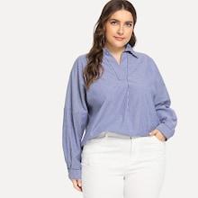 Romwe Plus Curved Hem Striped Blouse