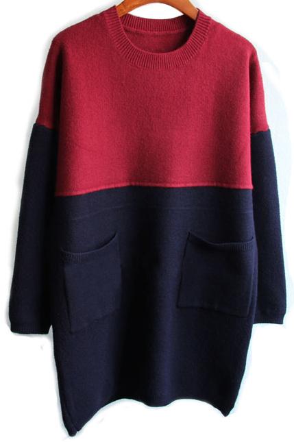 Romwe Colour-block Pockets Loose Sweater