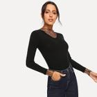 Romwe Ribbed Lace Panel Jumper
