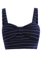 Romwe Spaghetti Strap With Bow Striped Blue Cami Top