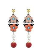 Romwe Red Simulated-pearl Colorful Flower Dangle Earrings