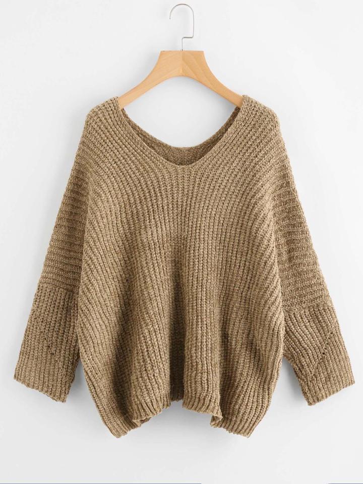 Romwe Dual V Neck Batwing Jumper