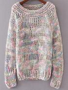 Romwe Multicolor Marled Knit Hollow Out Sweater