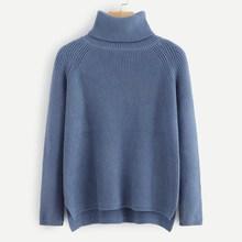 Romwe High Neck Ribbed Split Jumper