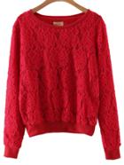 Romwe Red Rib-knit Cuff Lace Sweatshirt