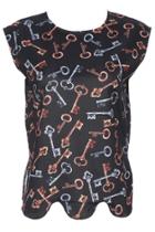 Romwe Romwe Key Print Black Sleeveless T-shirt