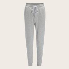 Romwe Guys Heather Grey Letter Print Jogger Pants