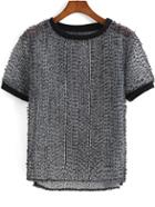 Romwe Dip Hem Striped Sheer Top