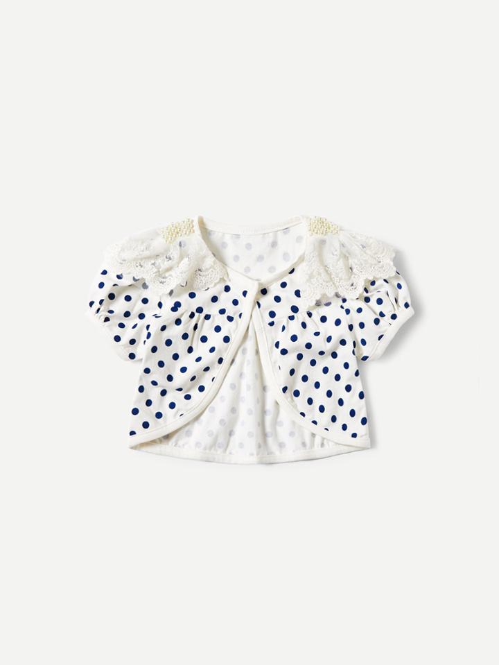 Romwe Contrast Lace Pearl Beaded Spot Coat