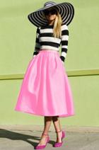 Romwe Pink Flare Pleated Midi Skirt