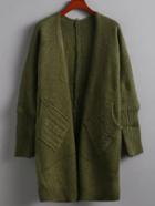 Romwe Green Cable Knit Chunky Pockets Coat