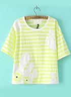 Romwe Octopus Print Striped Yellow T-shirt