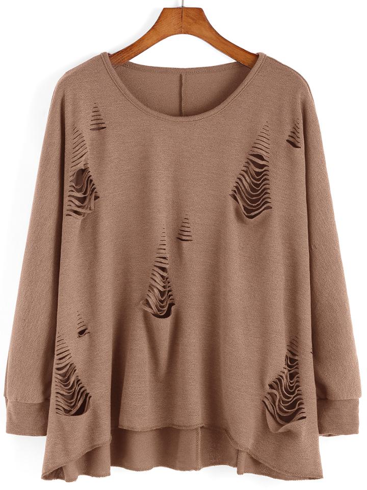Romwe Ripped Dip Hem T-shirt