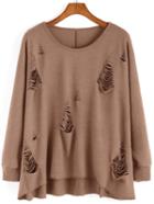 Romwe Ripped Dip Hem T-shirt