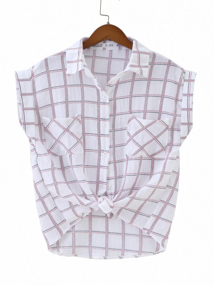 Romwe Knotted Hem Cuffed Shirt